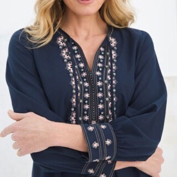 Chico’s Navy Embellished Midi Dress Size 2 12/14 - Picture 2 of 10